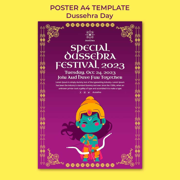 PSD Gratis templat poster perayaan dussehra