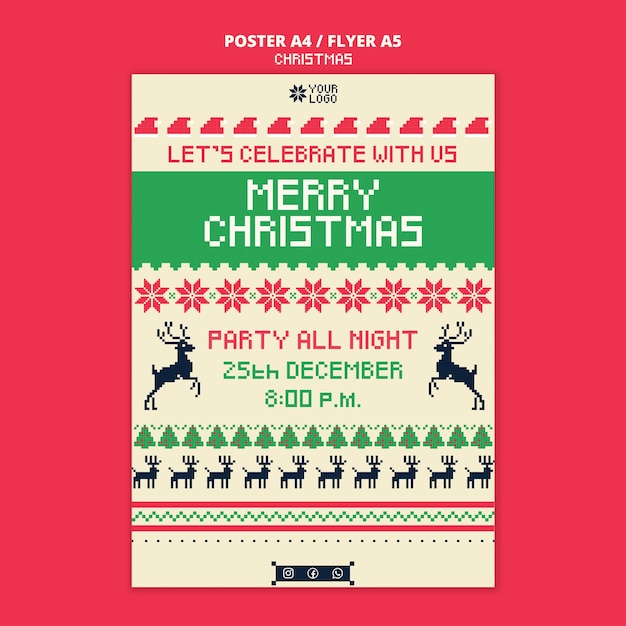 PSD Gratis templat poster perayaan natal