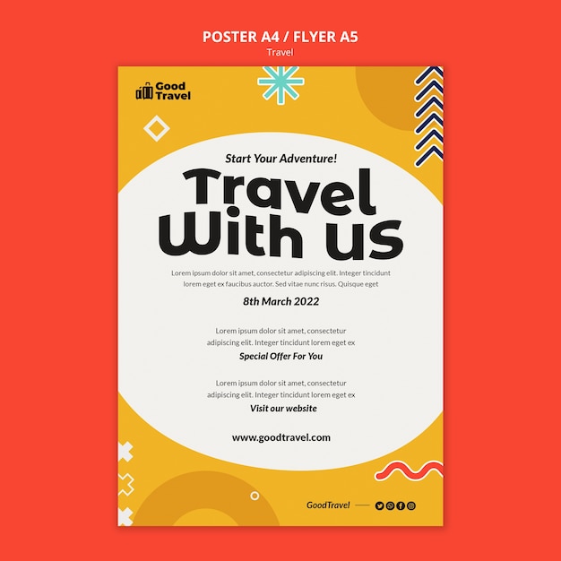 PSD Gratis templat poster perjalanan desain datar