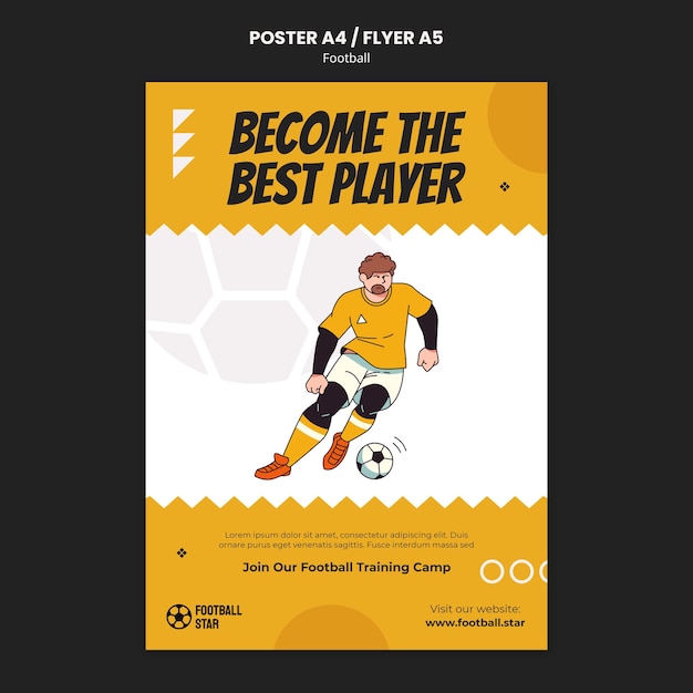 PSD Gratis templat poster pesepak bola gambar tangan