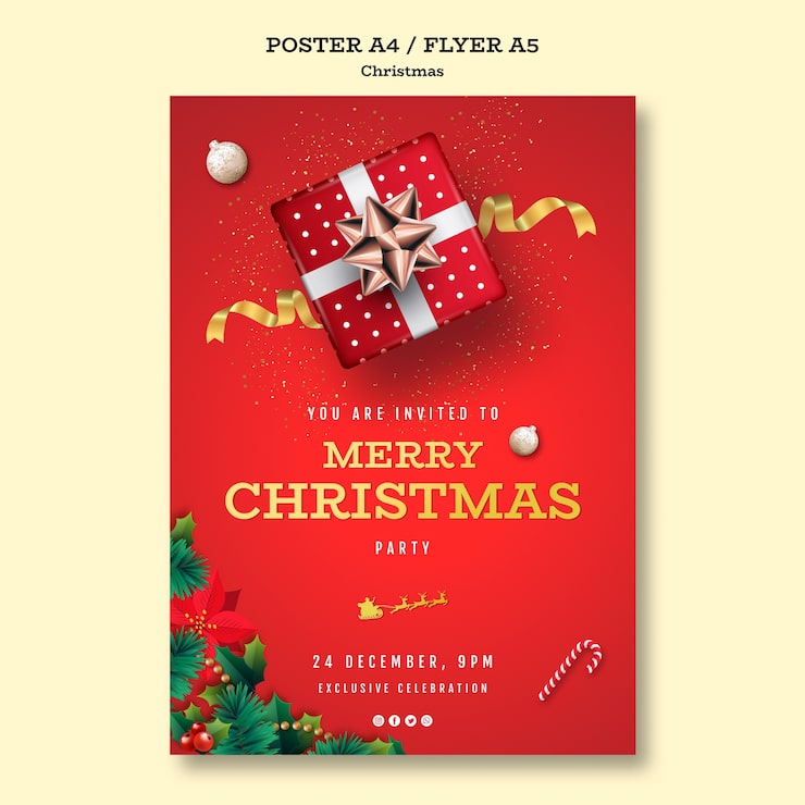 PSD Gratis templat poster pesta natal