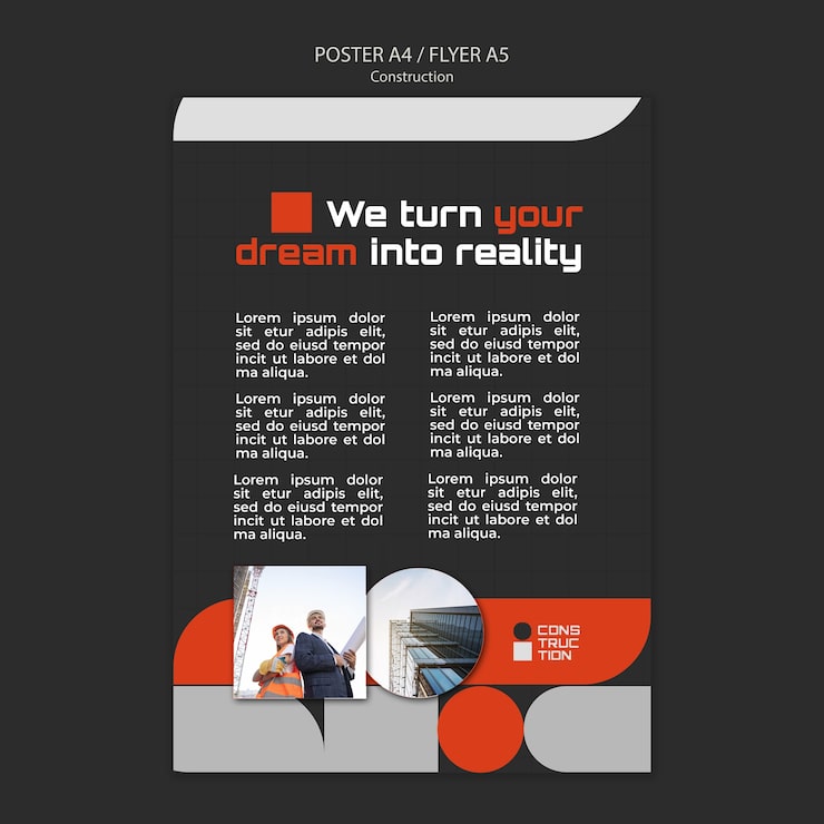 PSD Gratis templat poster proyek konstruksi