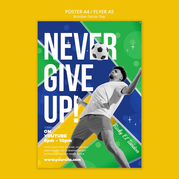 PSD Gratis templat poster sepak bola brasil desain datar