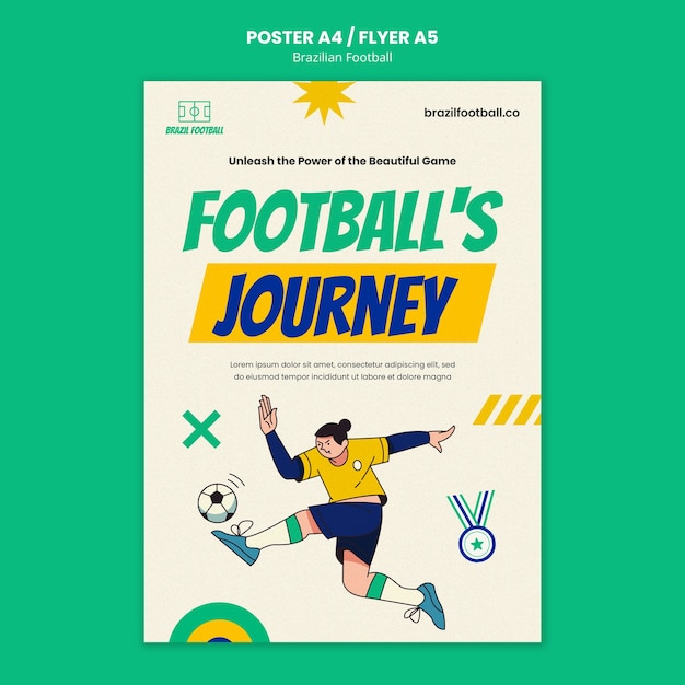 PSD Gratis templat poster sepak bola brasil desain datar