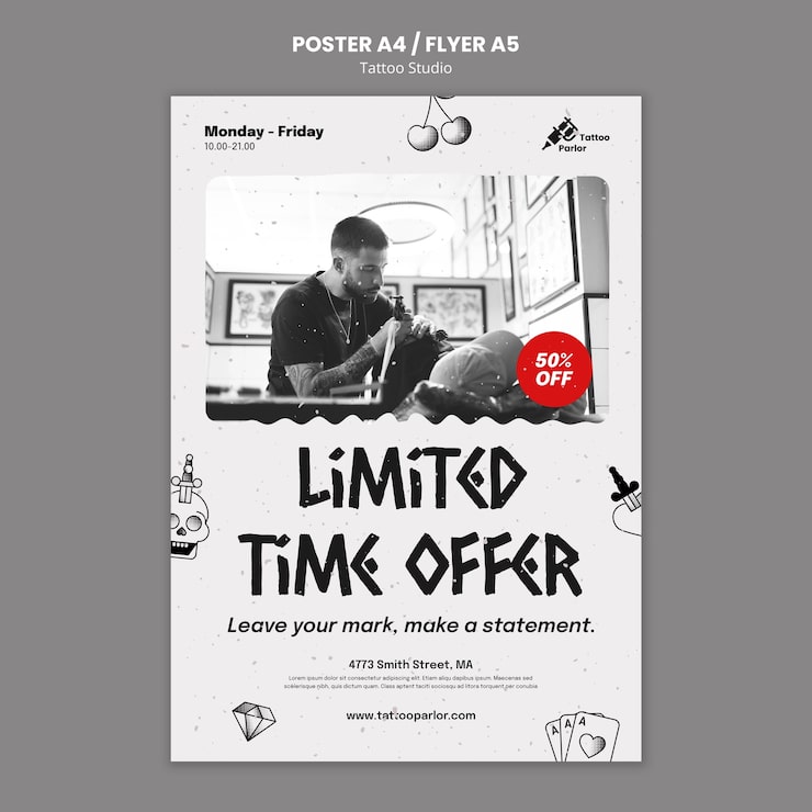 PSD Gratis templat poster studio tato