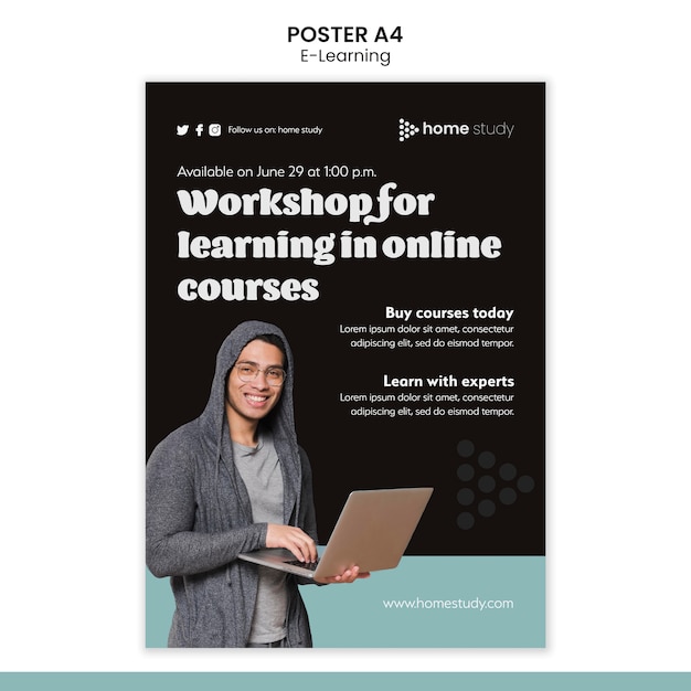 PSD Gratis templat poster vertikal e-learning