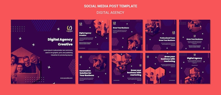 PSD Gratis templat posting media sosial solusi agensi digital