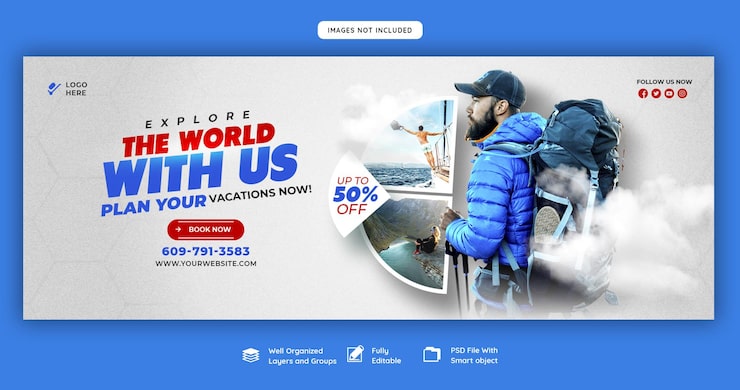 PSD Gratis templat sampul facebook perjalanan dan pariwisata