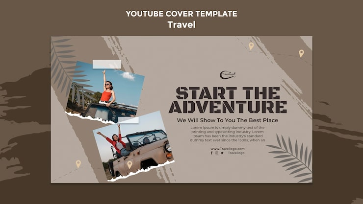 PSD Gratis templat sampul youtube konsep perjalanan desain datar