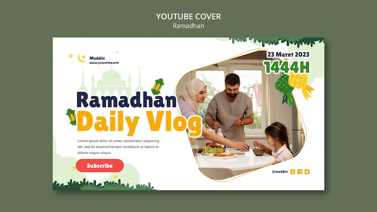 PSD Gratis templat sampul youtube untuk perayaan ramadhan