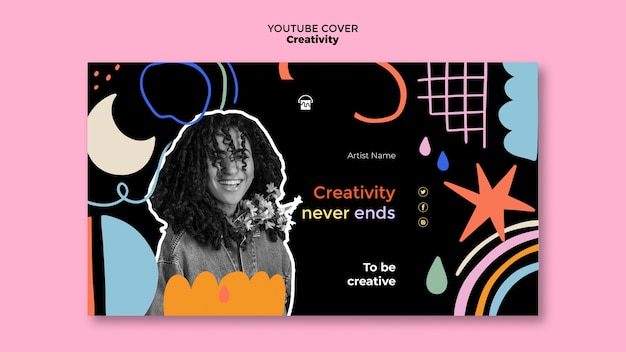 PSD gratuito templata de portada de youtube para la creatividad