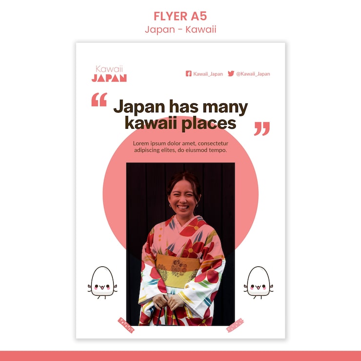 PSD Gratis template desain brosur kawaii jepang