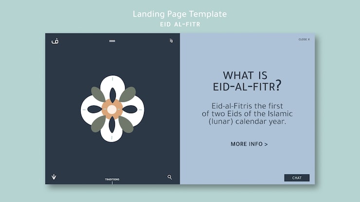 PSD Gratis template halaman arahan desain datar idul fitri