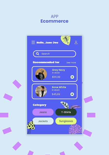 PSD gratuito template interfaccia app di e-commerce