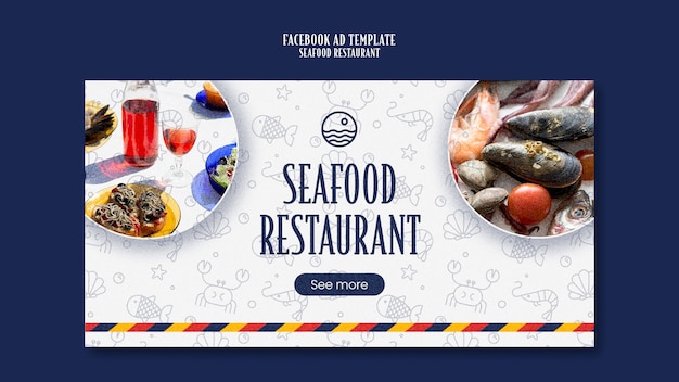 PSD Gratis template restoran makanan laut desain datar