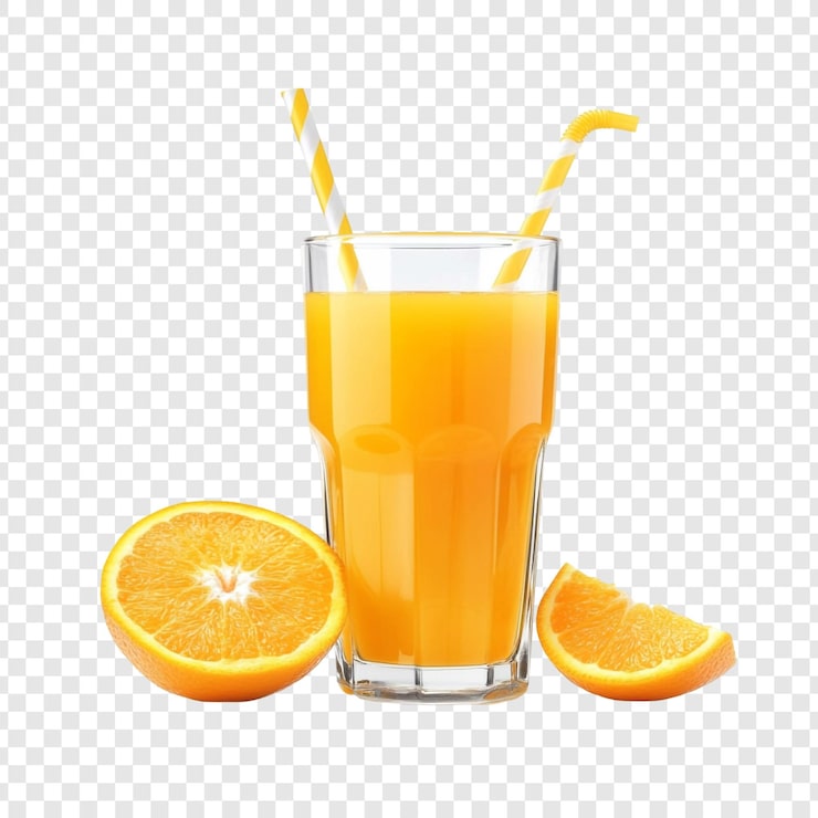 PSD gratuito un bicchiere rinfrescante di succo d'arancia con fette