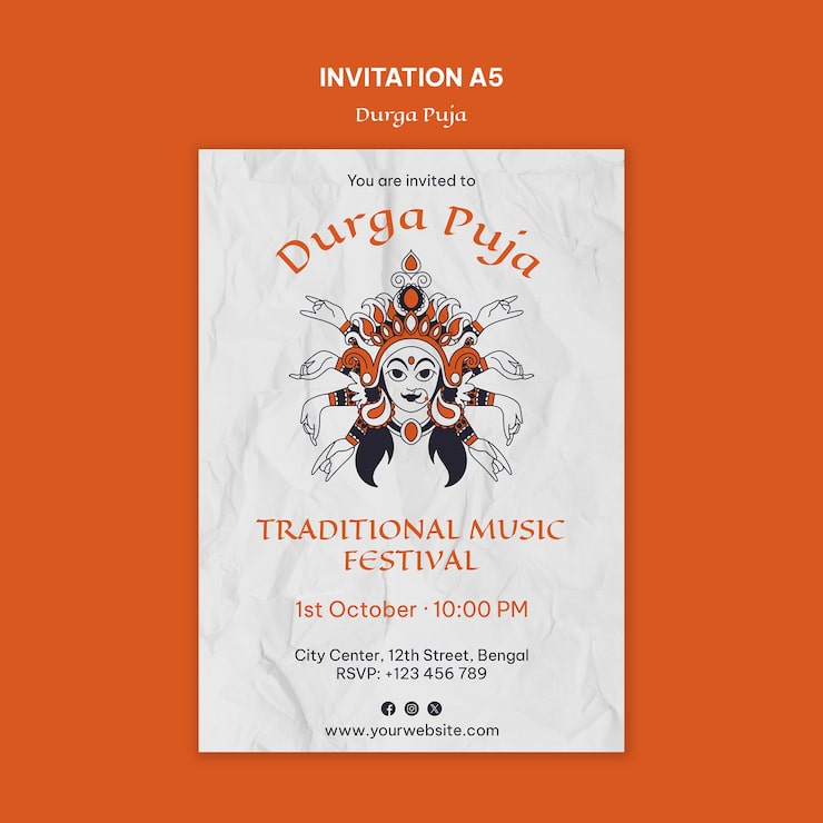 PSD Gratis undangan festival durga puja