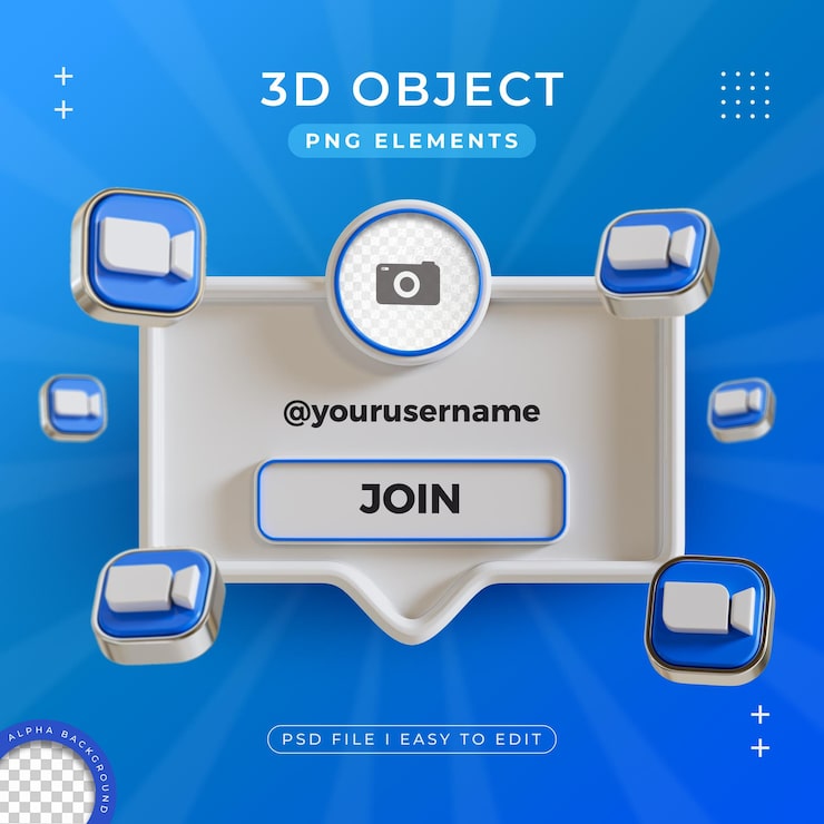 PSD gratuito unirse a nosotros en el perfil de zoom medios sociales renderizado en 3d aislado para composición