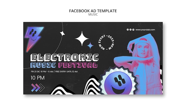 Gratis PSD verloopmuziek toont facebook-sjabloon