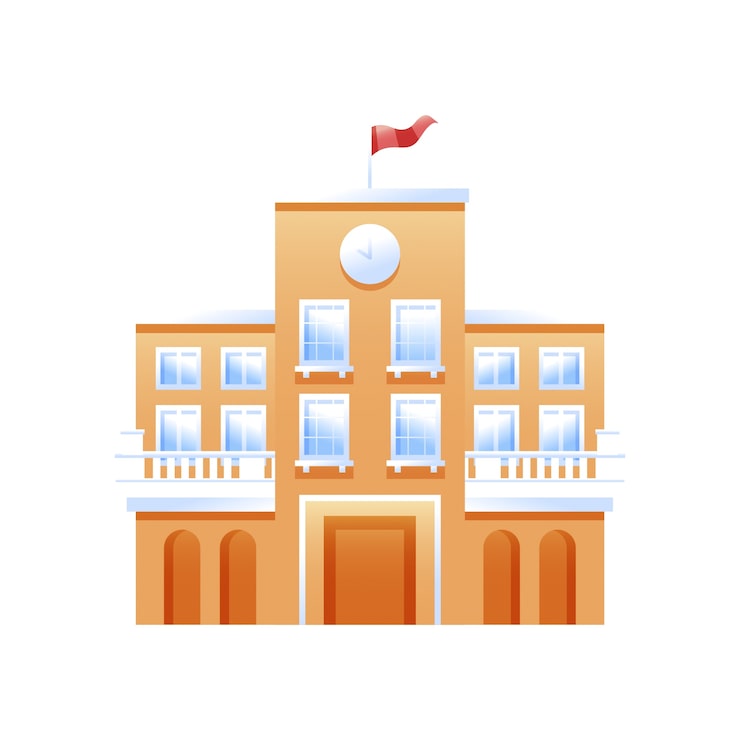 PSD gratuito vista del edificio escolar y la arquitectura