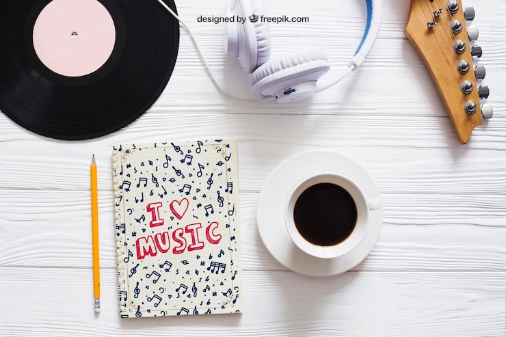 PSD gratuito vista superior de mockup de música