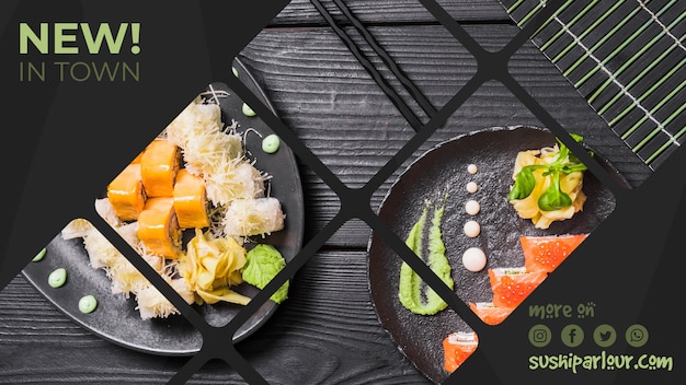 Gratis PSD webbanner sjabloon voor japans restaurant