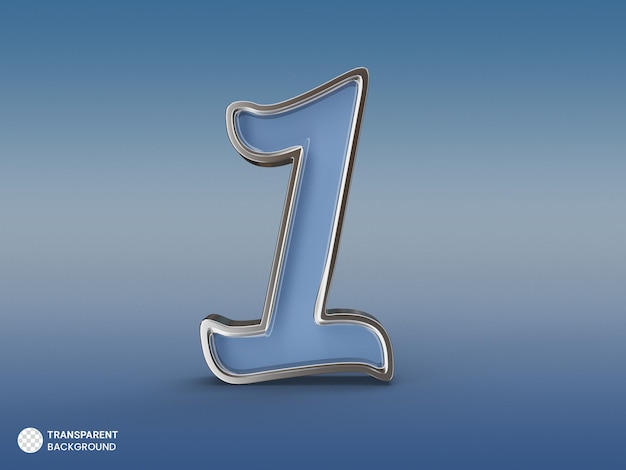 Gratis PSD zilver nummer 1 blauwe stijl 3d render