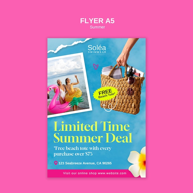 Gratis PSD zomer deal flyer met gratis strand tas