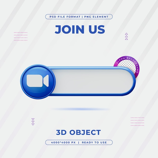 PSD gratuito zoom se une ahora icon de elemento de banner renderizado en 3d aislado