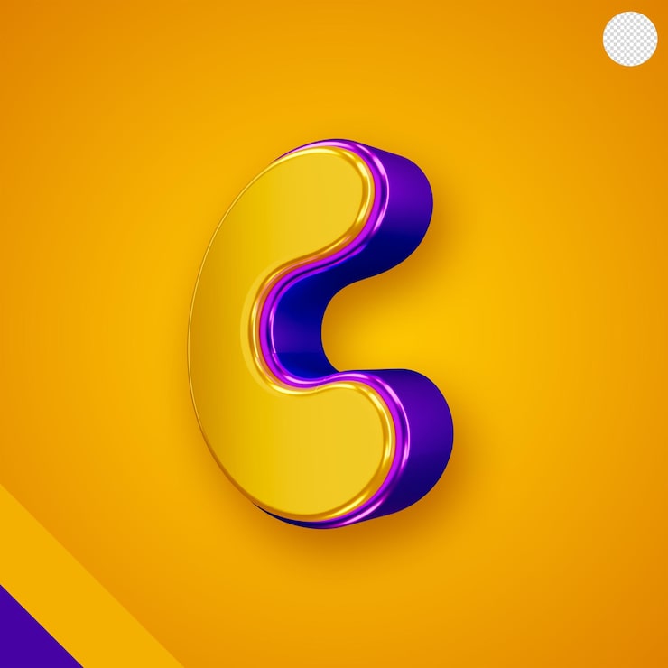 PSD gratuit alphabet jaune brillant avec lettre c violette en 3d