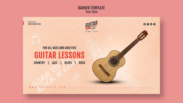 PSD gratuit bannière de modèle de leçons de guitare