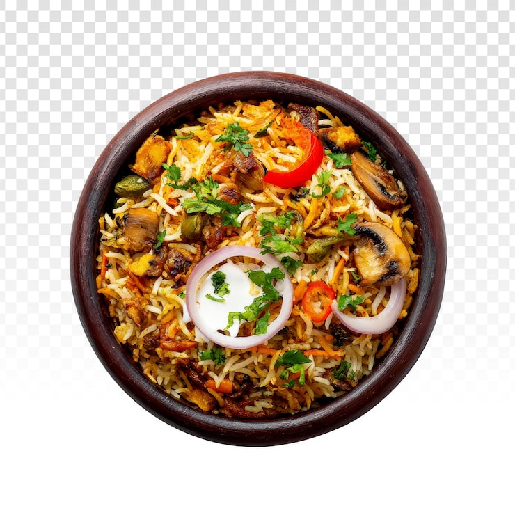 PSD gratuit biryani aux champignons dans un pot en terre cuite
