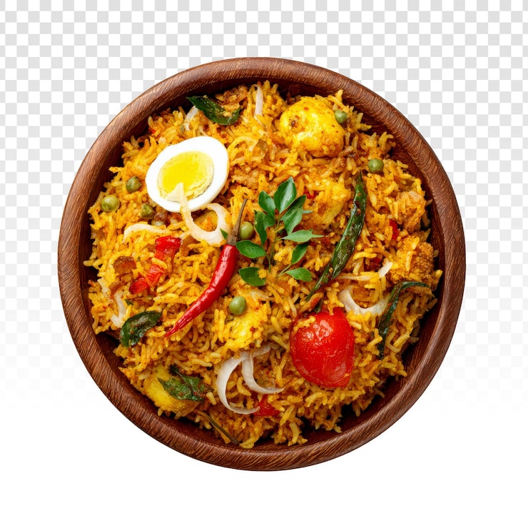 PSD gratuit biryani aux œufs dans un bol en bois