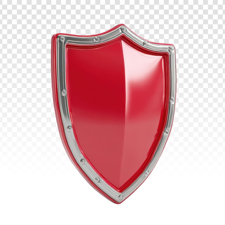 PSD gratuit bouclier de sécurité rouge brillant avec une bordure métallique