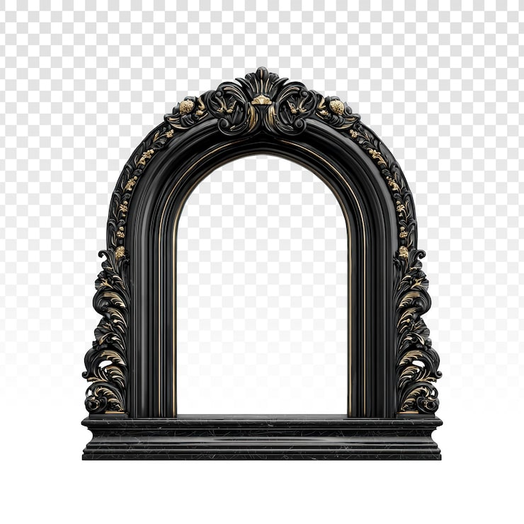 PSD gratuit cadre arqué orné noir et or