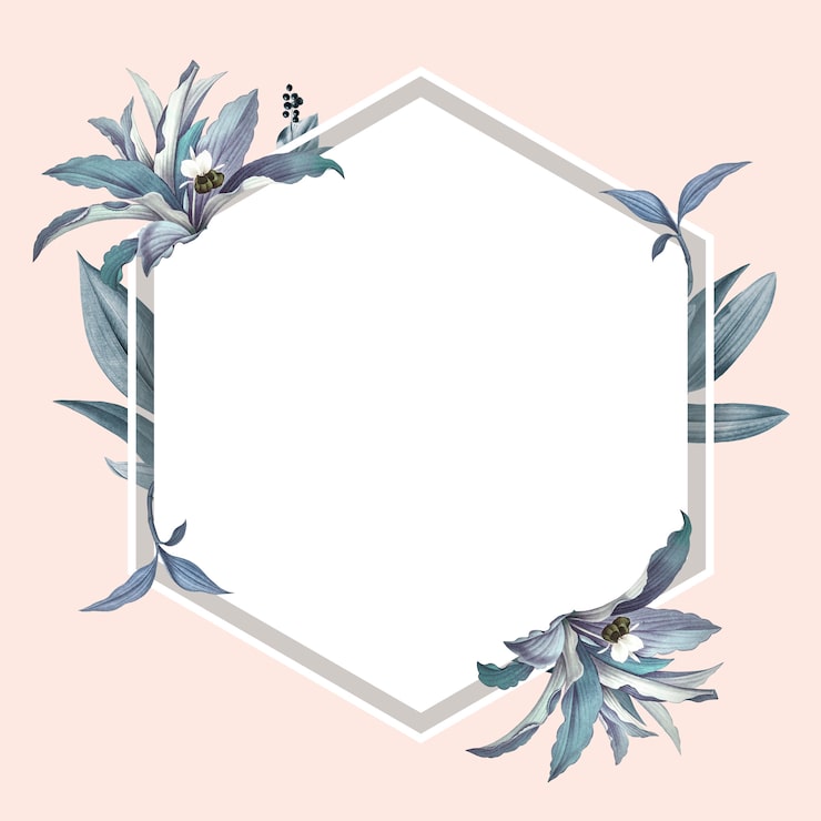 PSD gratuit cadre vide avec motif de feuilles bleues