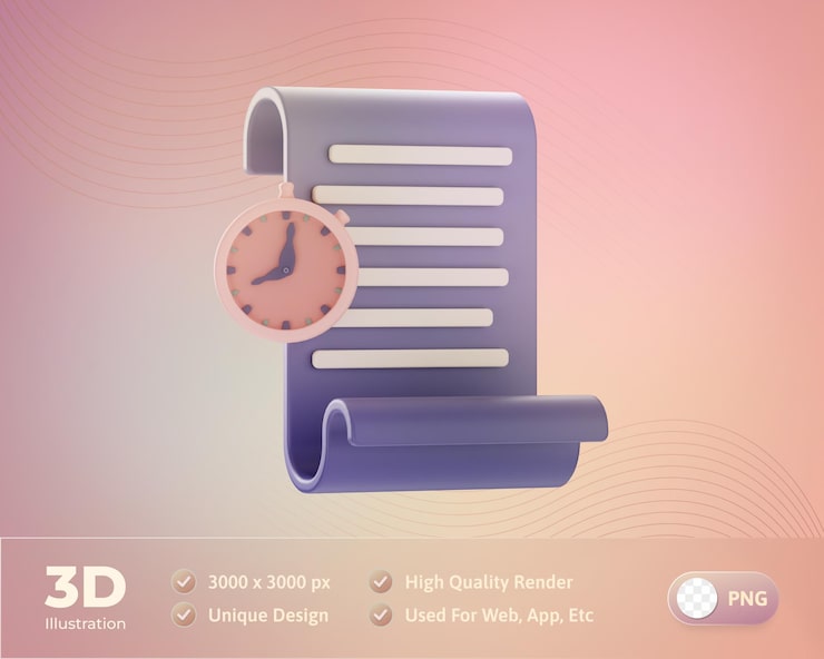 PSD gratuit chronométrage avec horloge et papier 3d illustration