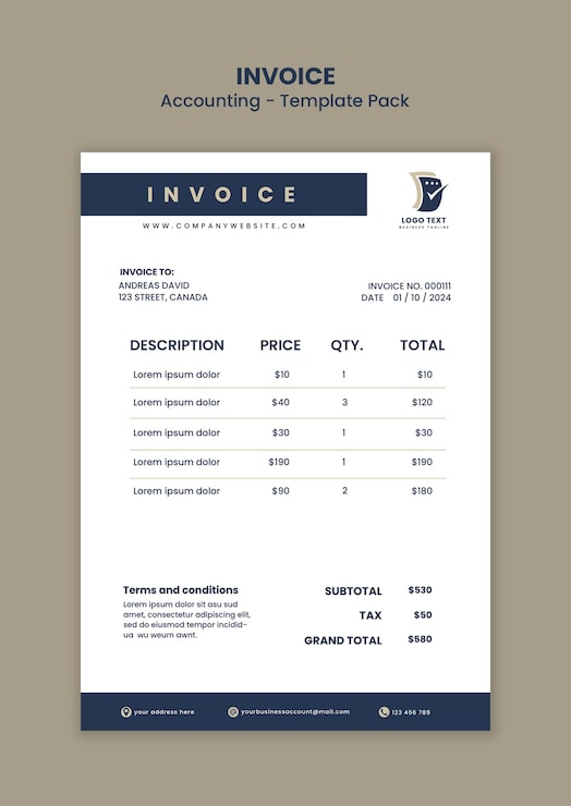 PSD gratuit conception du modèle de facture comptable