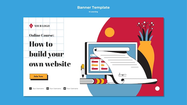 PSD gratuit conception de modèle de bannière horizontale e-learning