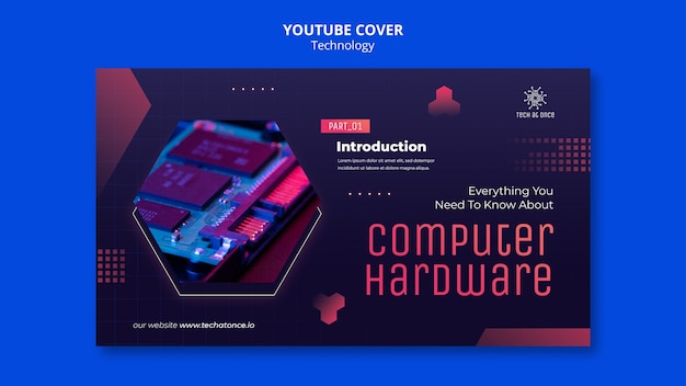 PSD gratuit conception de modèle de couverture youtube de technologie