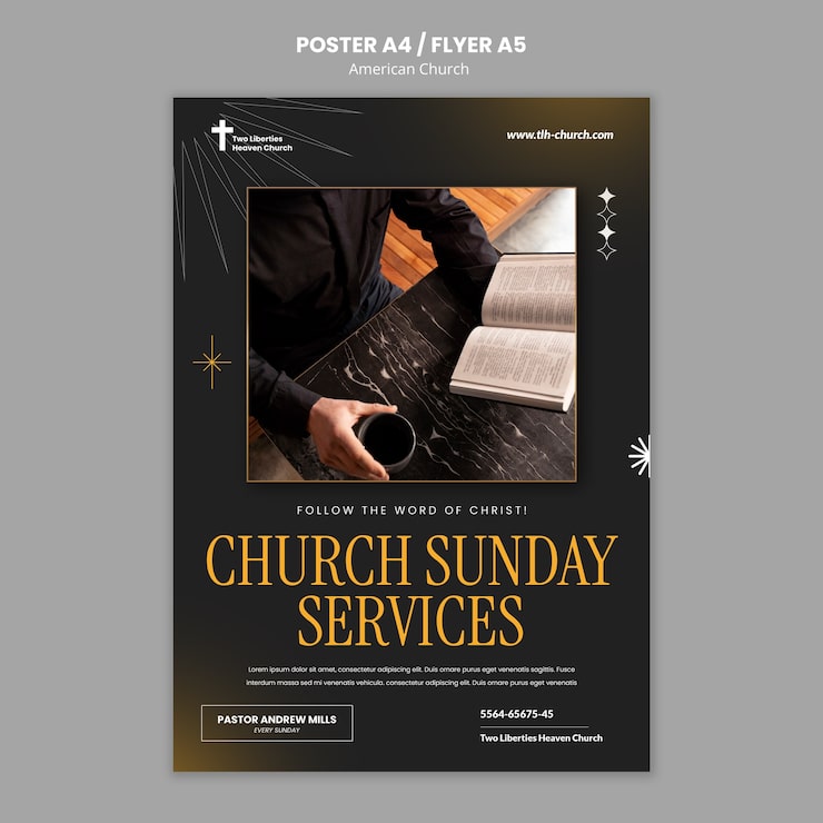 PSD gratuit conception de modèle d'église américaine