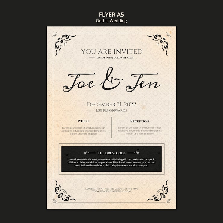PSD gratuit conception de modèle d'invitation de mariage gothique