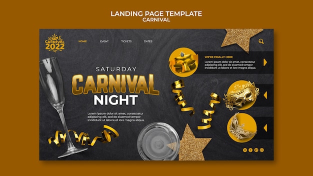 PSD gratuit conception de modèle de page de destination de carnaval réaliste