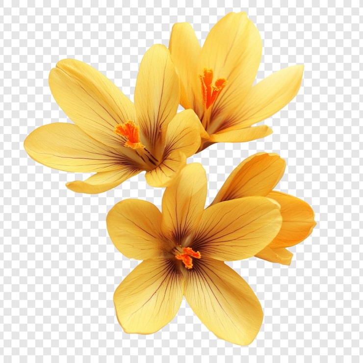 PSD gratuit un crocus jaune vibrant fleurit un gros plan de trois fleurs délicates