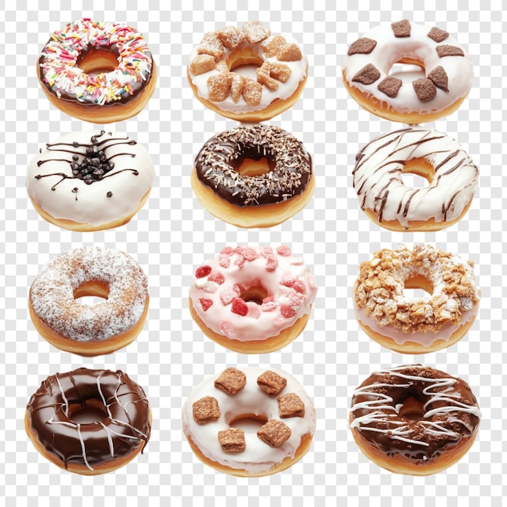 PSD gratuit douze donuts délicieux une collection douce de délices glacés
