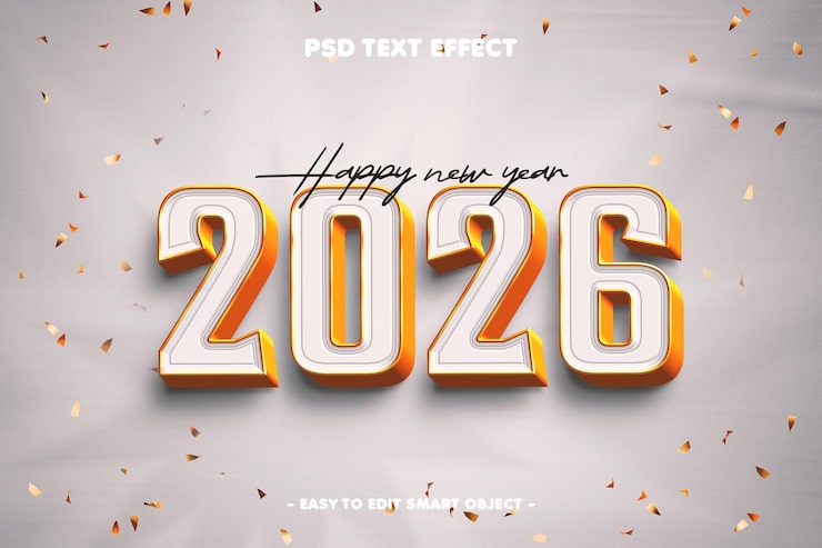 PSD gratuit effet de texte modifiable bonne année 2026