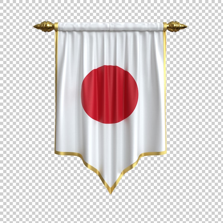 PSD gratuit élégant fanion drapeau japonais avec liseré doré