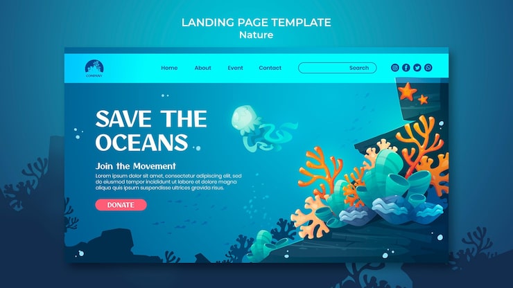 PSD gratuit enregistrer la page de destination des océans