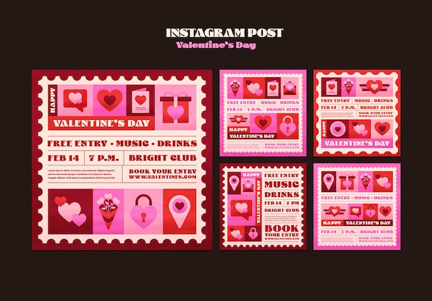 PSD gratuit ensemble de post instagram pour la célébration de la saint-valentin