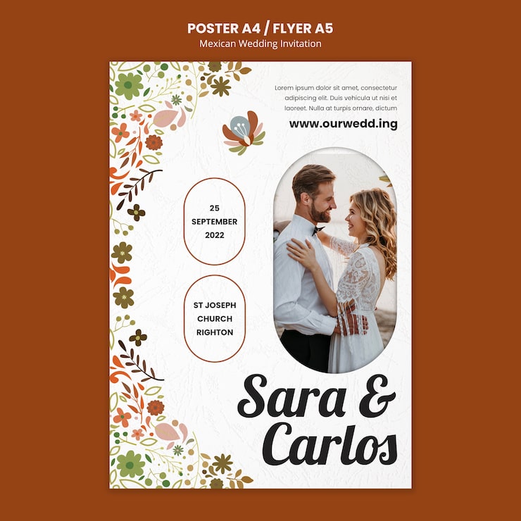 PSD gratuit faire-part de mariage mexicain floral
